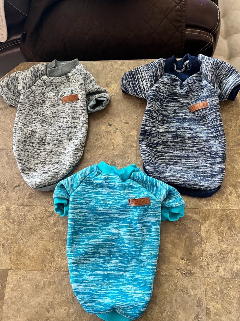 Classic Marled Knit Dog Sweater Set - Gray, Navy, Teal